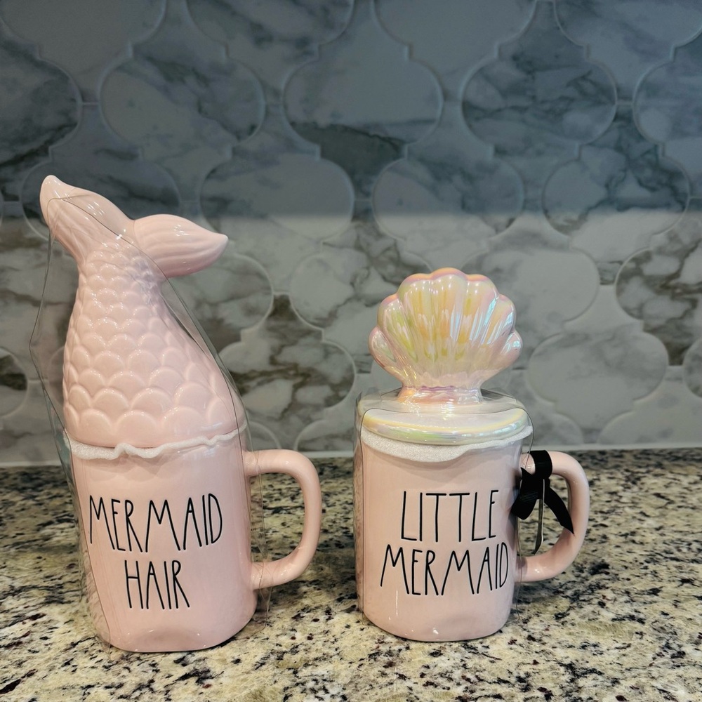Rae Dunn Pink Ceramic Ocean-Inspired Mugs